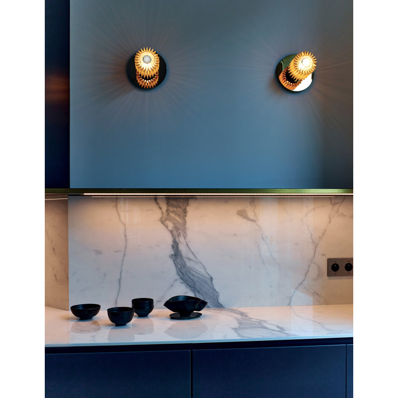 1 - Light Flush Mounted Sconce, 7.48" H x 7.48" x 6.97" D, Silver, Gold/Silver
