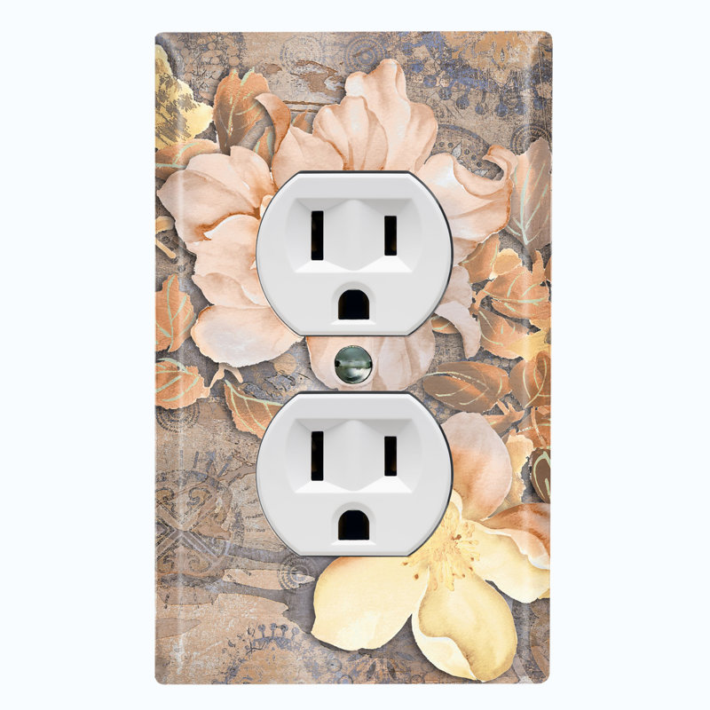 Flower Beige Damask Print 1 - Gang Toggle Light Switch Standard Wall Plate