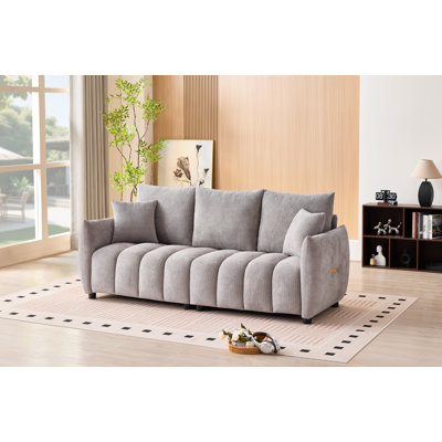 Modern Sofa Couch,Comfy Upholstered Deep Seat Fabric Sofa ,3-Seater Couch With 2 Pillows, Oversized Loveseat For Living Room