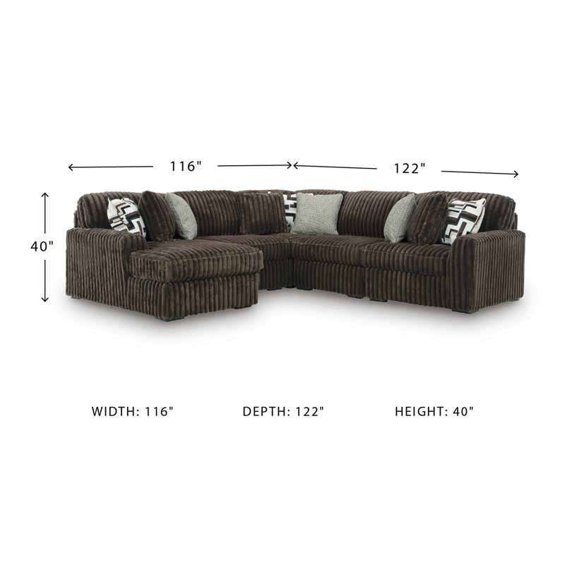 Canapé modulaire 5 pièces avec méridienne Irie, Orienté à droite, Polyester brun, 40" H x 116" W x 122" D