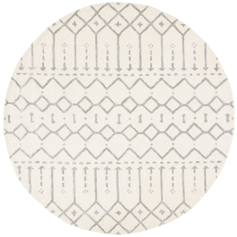 Griffiths Hand Tufted Wool Geometric Rug, Round 4'