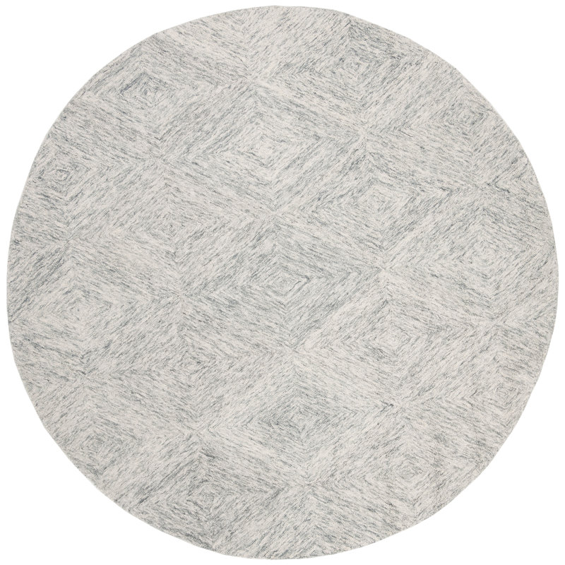 Geometric Handmade Tufted Wool Silver Area Rug, Round 6'