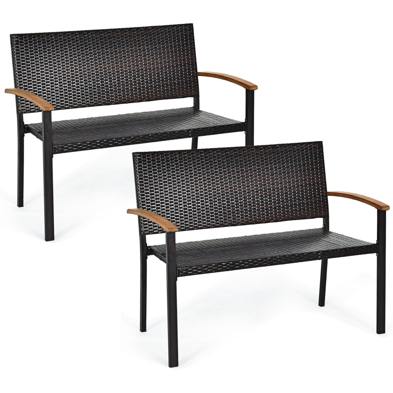 Amoha Metal/Solid Wood/Wicker Outdoor Bench