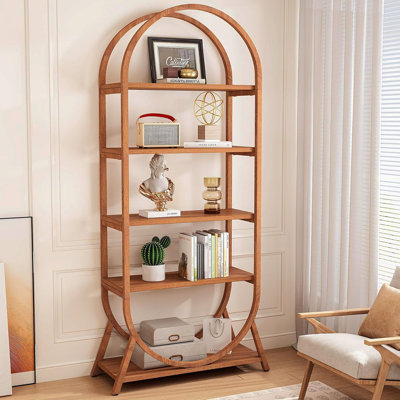 70.8" 5-Tier Modern Brown Arched Open Bookshelf For Office, Bedroom, Living Room by Hokku Designs