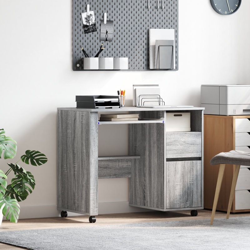 Computer Desk Engineered Wood Compact Drawers, Grey Sonoma