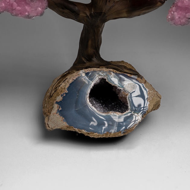 Custom - Genuine Rose Quartz Clustered Gemstone Tree On Agate Geode Matrix (The Love Tree)