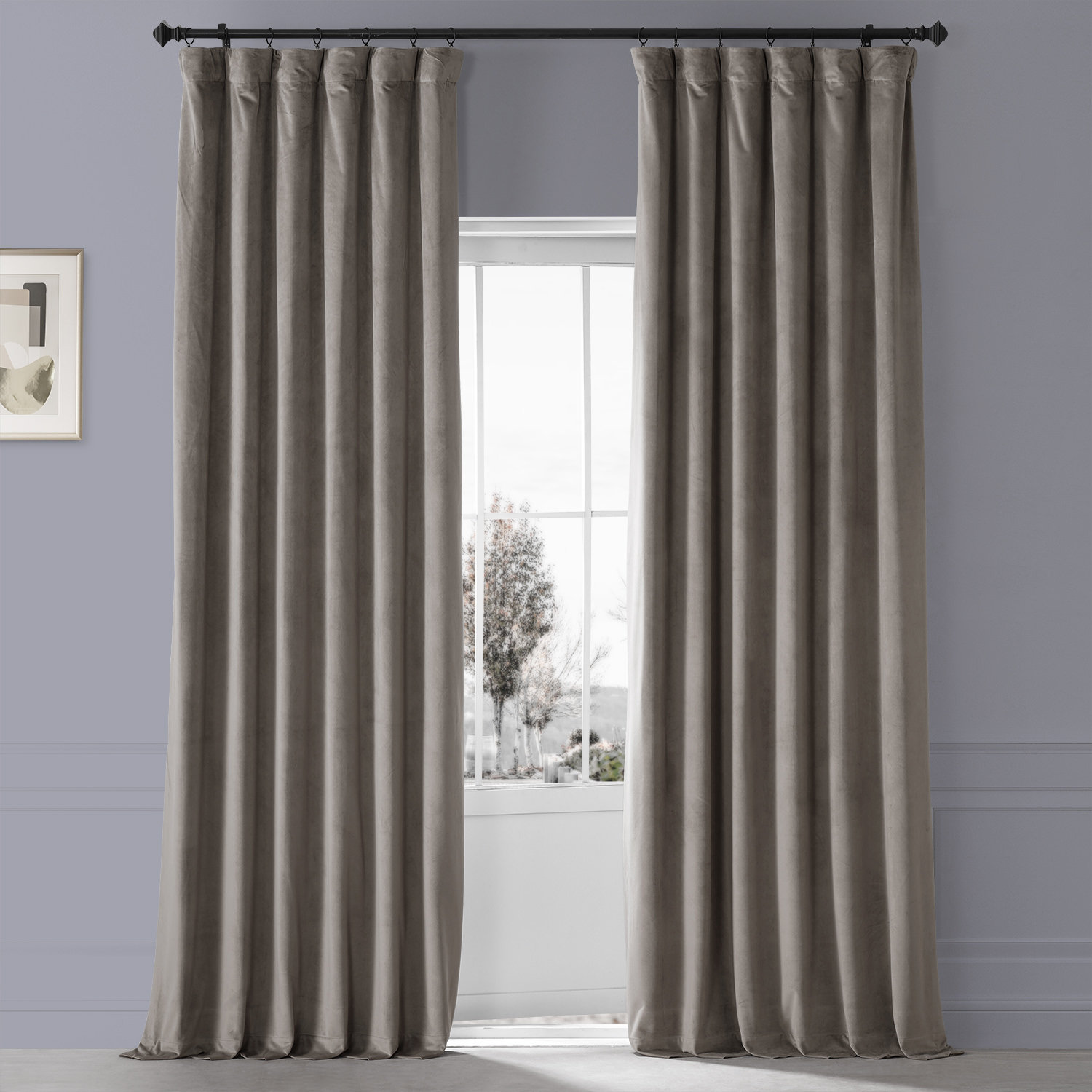 Loria Plush Velvet Blackout Curtain Panel, Library Taupe, 50" W x 108" L