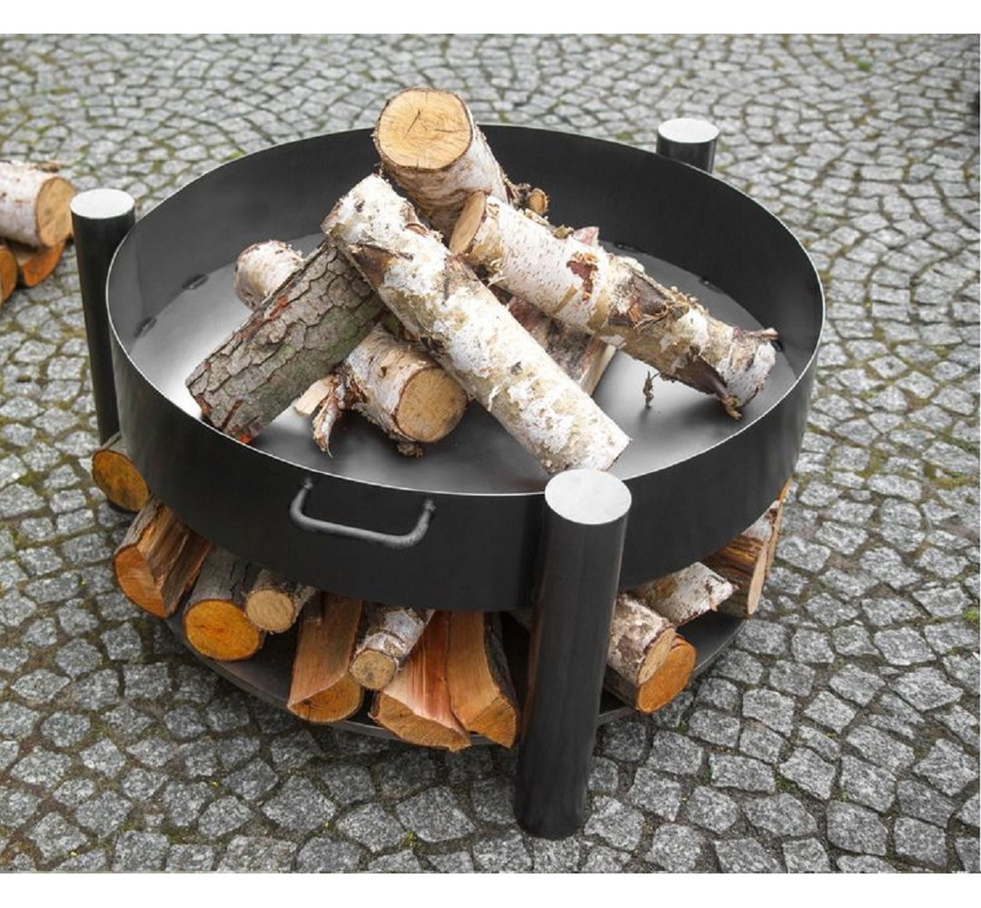 Garden Fire Basket Solafa with Steel Wood Storage + FireWall Diameter