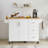White Barn Door Rolling Kitchen Island - Drop-leaf, Storage Cabinet, Towel Rack | Space-saving