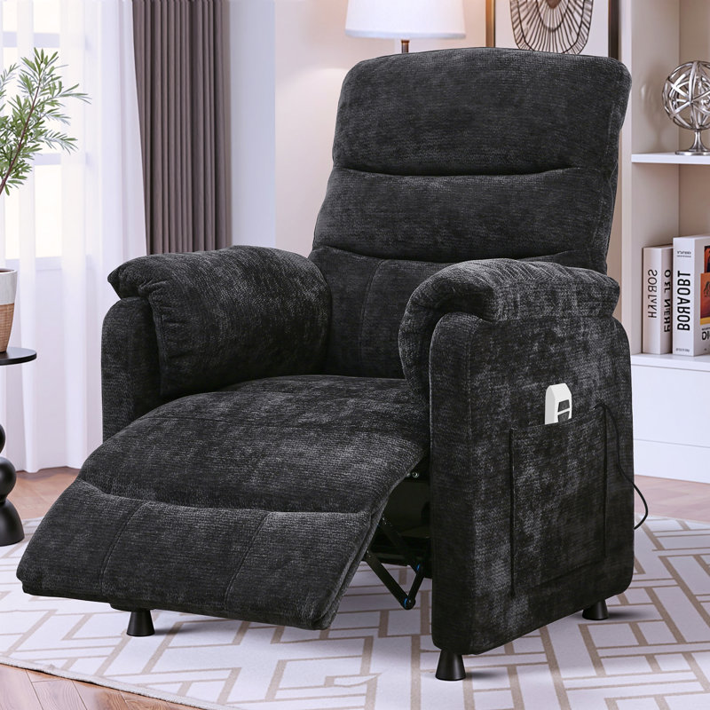 34" Chenille Power Recliner Chair with Side Pockets, Stepless Remote Control, Small Space Electric Recliner, 350 lb Capacity