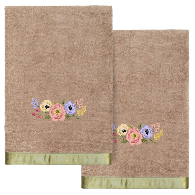 VERANO 2PC Embellished Bath Towel Set Midweight Bath Towel, Cocoa