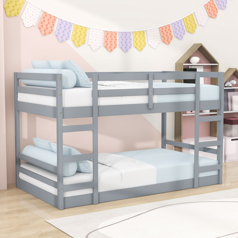 Bunk Bed With Ladder, Gray, Twin Over Twin