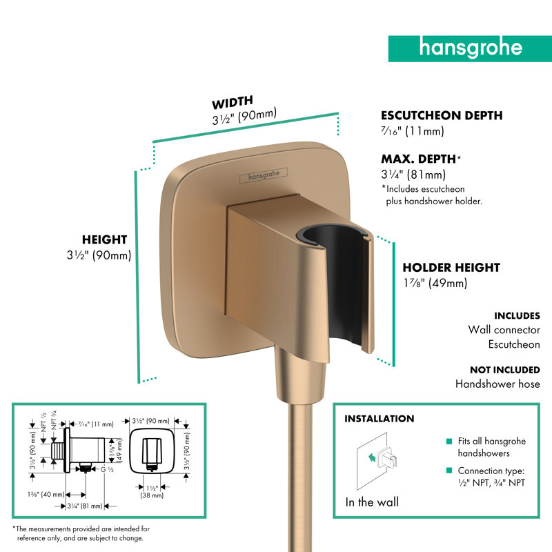 Prise murale avec douchette hansgrohe FixFit Q, Bronze brossé