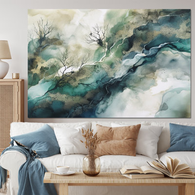 Green Blue Marbled Dreamscape I - Modern Geometric Canvas Print