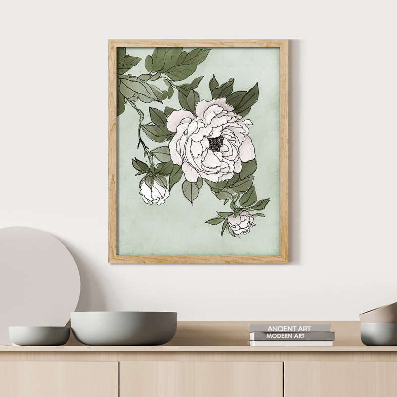 "Fleur de pivoine vert clair" sur papier, Naturel, H 14 po x l 11 po