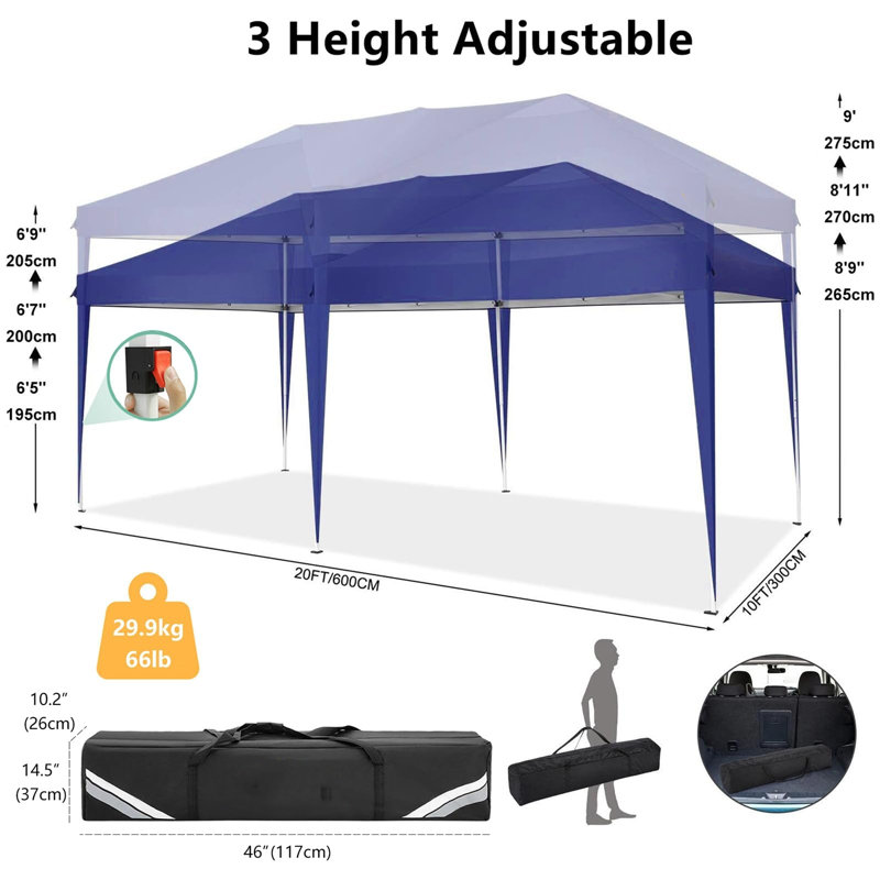 Pop Up Gazebo 3x6m with 4 Removable Sides, Waterproof & UPF50+ Protection Marquee with Carry Bag Upgrade Structure, Dark Blue