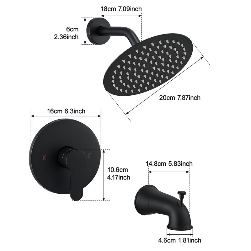 Faucet Modern Shower Faucet, Tub And Shower Trim Kit With Single-Spray Touch-Clean Black Shower Round Head(Valve Not Included)