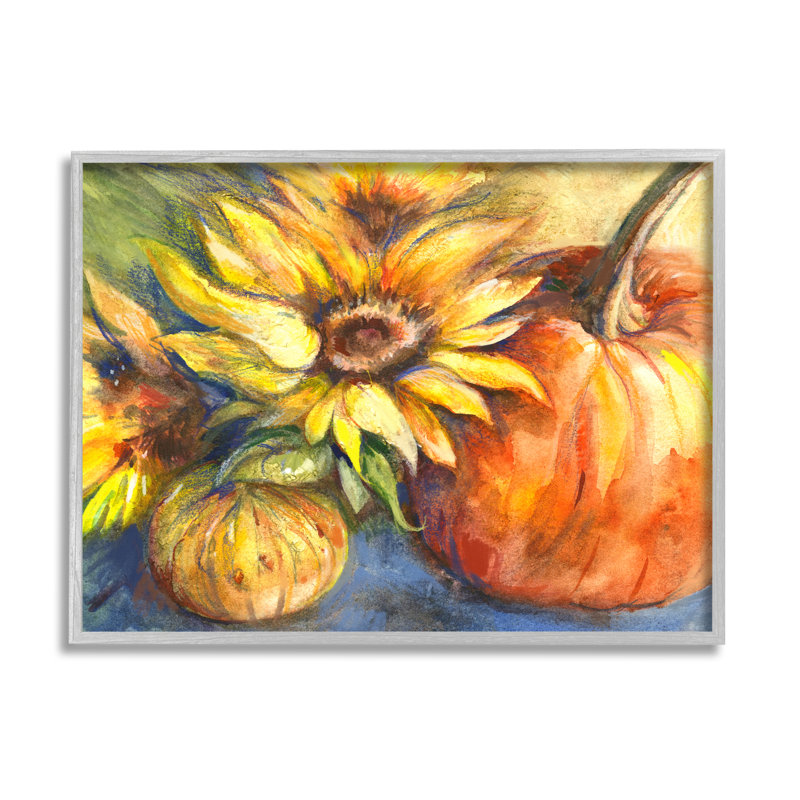 Reproduction de tournesols d'automne encadrée sur bois par Joy Allen, Estampe numérique Farmhouse