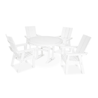 POLYWOOD Modern Curveback Adirondack 5-Piece Nautical Trestle Dining Set