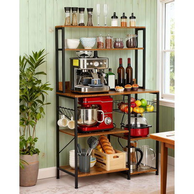 Étagère de boulanger avec prise de courant, étagère de boulanger de cuisine avec rangement, support à micro-ondes avec rangement