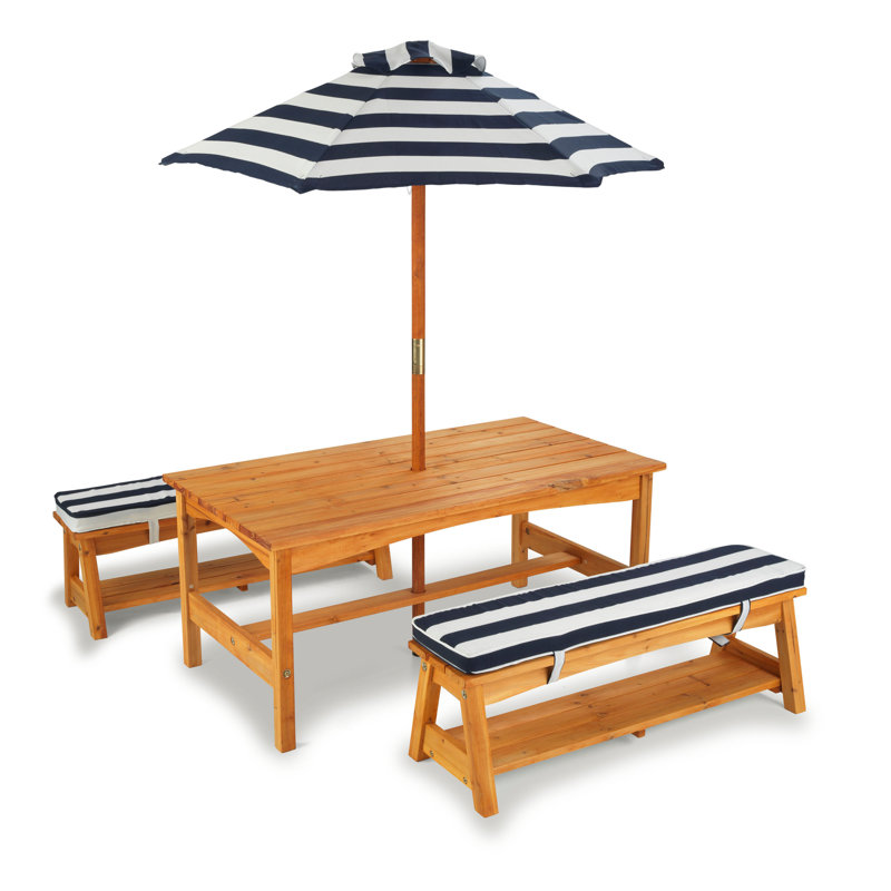 KidKraft 46" Navy and White Striped Outdoor Wooden Table & Bench Set