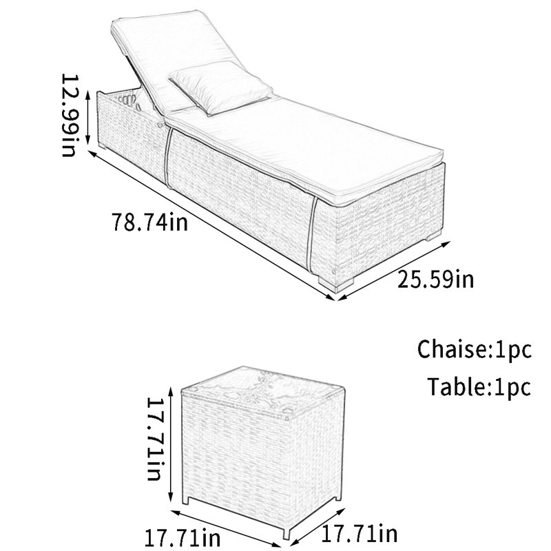 Paterok Outdoor Wicker Chaise Lounge Set with Table , Cushion Included