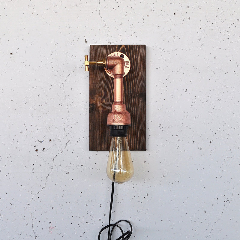Lampe murale élégante en bois massif, 11,8 x 5,5 x 4,7 pouces | Accents or rose, douille E27 (200 W maximum) | Interrupteur marche / arrêt sur le câble | Parfait pour le salon, la chambre à coucher et le bureau personnel | Éclairage élégant et fonctionnel