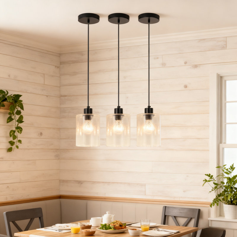 Luminaire suspendu 4,7 po à tête simple en verre noir (3 pièces)