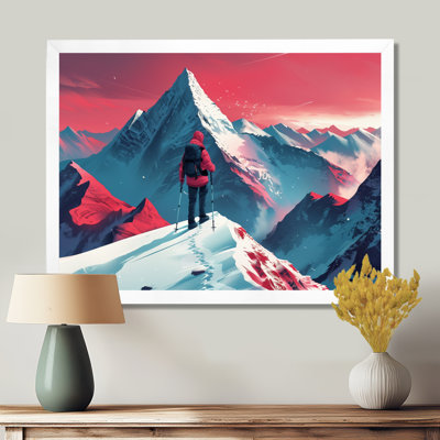 Red Blue Winter Mountain Views Hiking I - Hiking Wall Decor