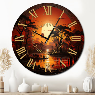 African Tribal Eternity I - African Tribal Golden Face Wall Clock