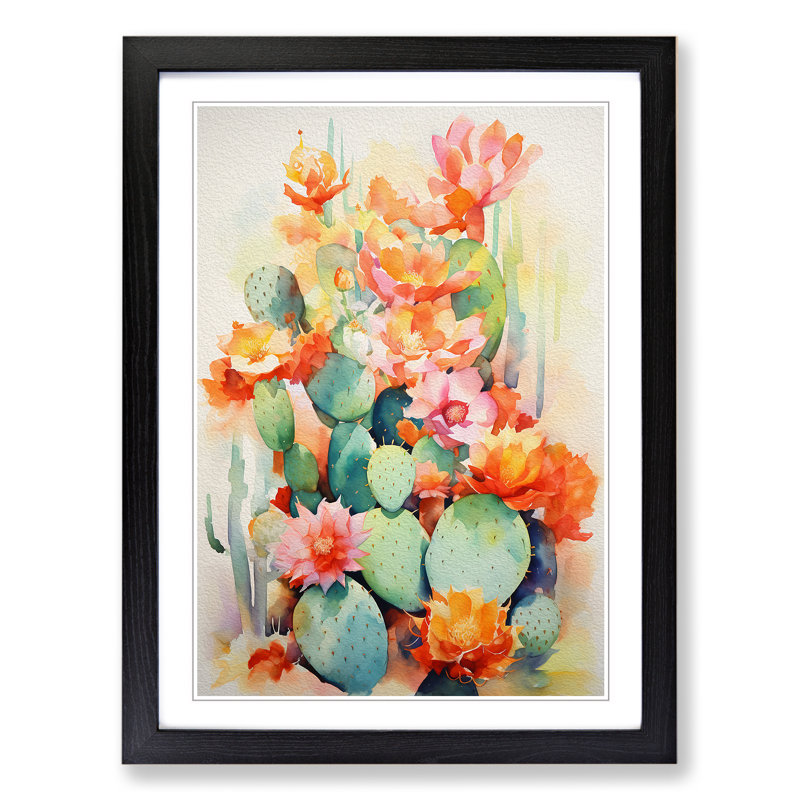 Cactus Abstract Art - Framed Print, 34cm H x 25cm W x 2cm D, Black