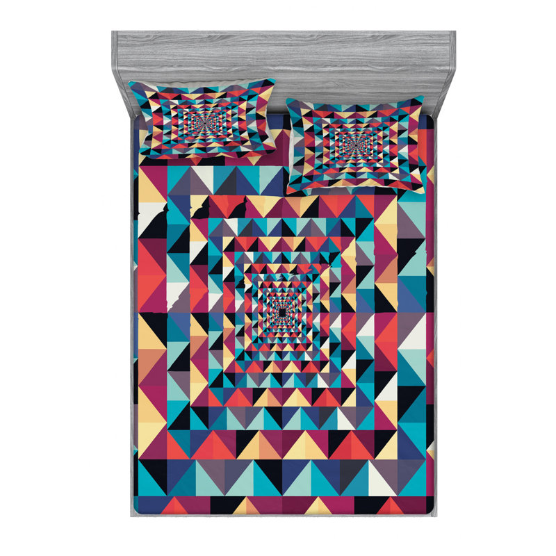 Microfiber Geometric Sheet Set, Full Sheet Set with Fitted Sheet