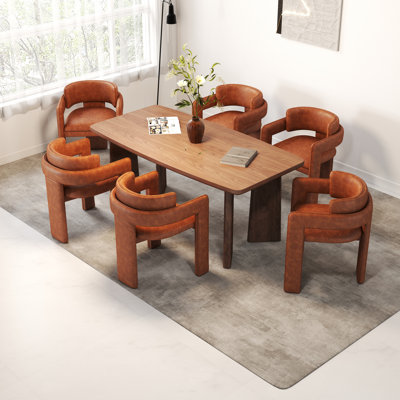 Modern Rectangular Dining Set With Upholstered Chairs With Backrest And Armrest