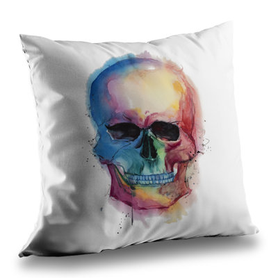 Watercolor Colorful Skull - Modern Poly Twill Throw | Home Decor
