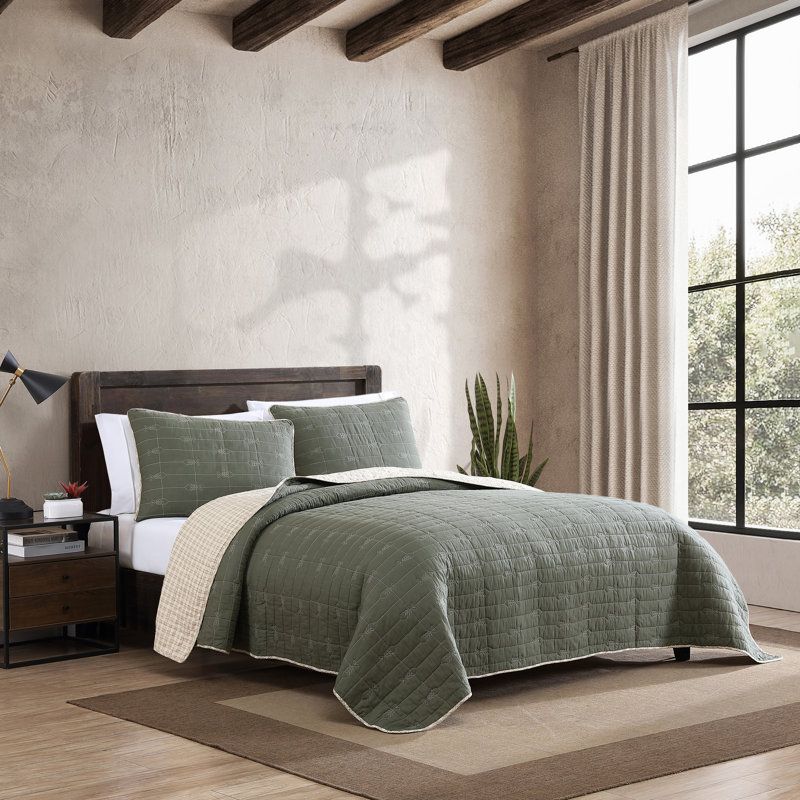 Eddie Bauer Troutdale Green Cotton Reversible Quilt Set, King Quilt + 2 Shams