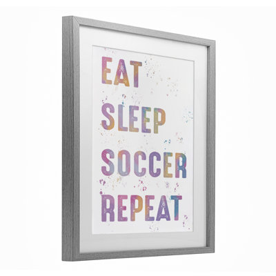 «Eat Sleep Soccer Life», reproduction sous verre encadrée, design par Marcus Prime
