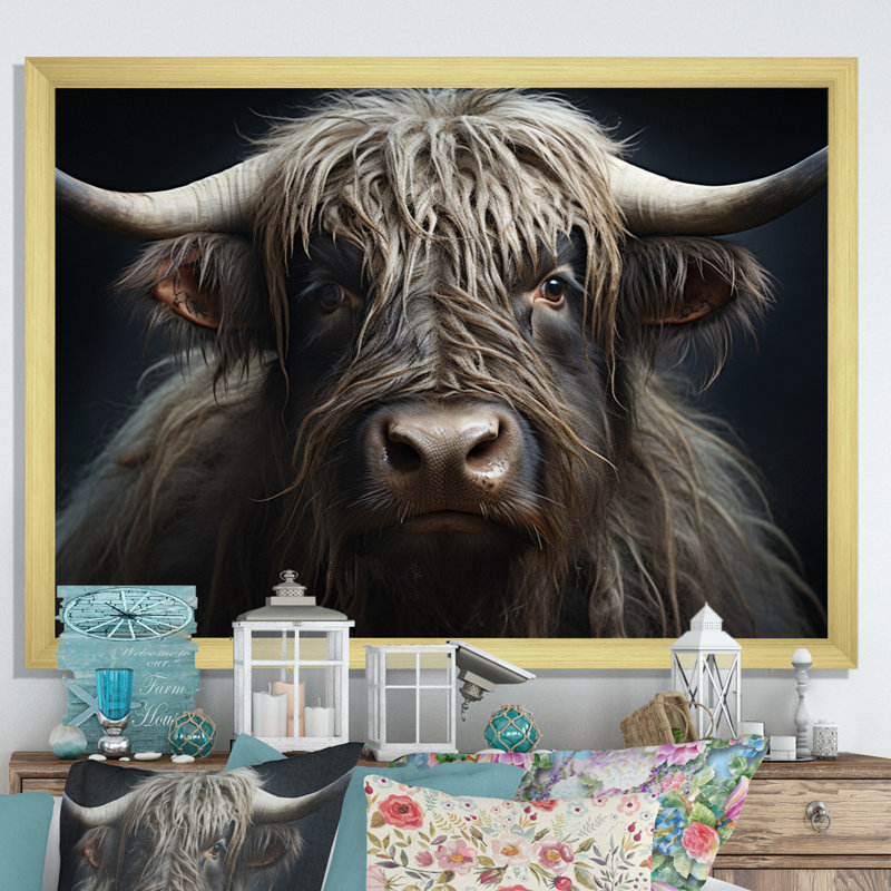 Portrait de yaks noir et blanc I, reproduction d'art sur toile, H 34 po x l 44 po x P 1,5 po, Or