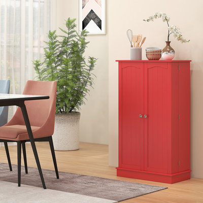 HOMCOM 41" Kitchen Pantry Storage Cabinet, Freestanding Kitchen Cabinet With 12 Door Shelves, Double Doors, 5-Tier Shelving And Adjustable Shelves, Red