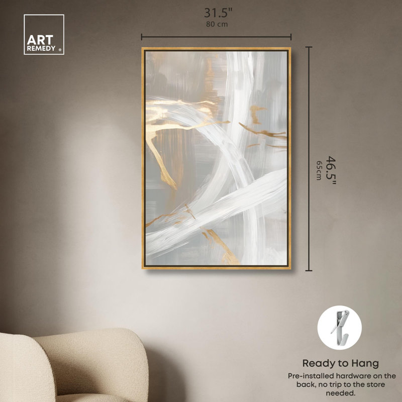«Silvered Spirals II Canvas Elegant Gold Abstract» par Art Remedy, Cadre doré, H 46 po x l 31 po