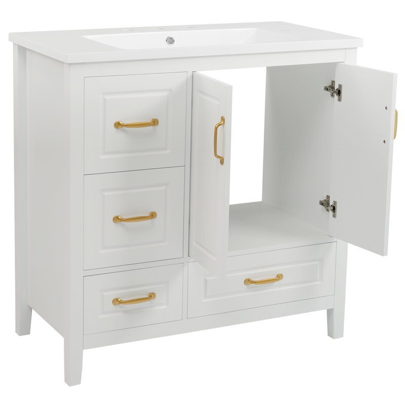Meuble-lavabo 36 po avec lavabo, une armoire avec portes à fermeture douce, 4 tiroirs à fermeture douce, poignées en métal, blanc