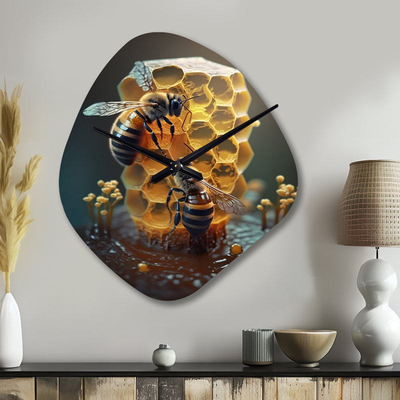 Honey Bees - Horloge murale asymétrique en métal, forme unique, Grand