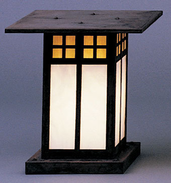 Glasgow 1 - Light Pier Mount Light, 9.75" H x 9" W x 9" D, Mission Brown, Gold White Iridescent and White Opalescent
