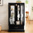 Adjustable Shelf Lighted Glass Curio With Built - In Drawer And Vintage Metal Handle, Black, For Treasures Exhibition Retro Display Cabinet 2 Shelves Barware