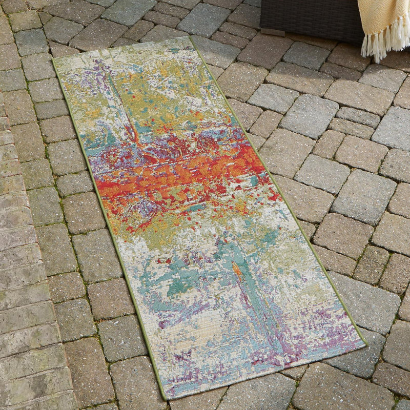 Tapis d'intérieur / extérieur multicolore à motif abstrait Trona, Tapis de couloir 2 pi 7 po x 12 pi