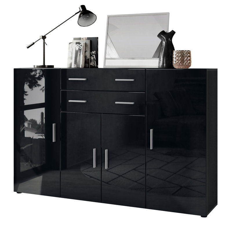 Mccammon 166 Cm Wide 2 Drawer Highboard, Black High Gloss