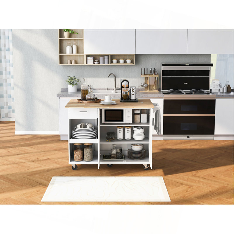 Îlot de cuisine avec comptoir pliable, chariot de rangement de cuisine avec tablette coulissante, porte-serviettes et tiroir, chariot de cuisine sur roulettes, pour la cuisine, le salon, la salle à manger