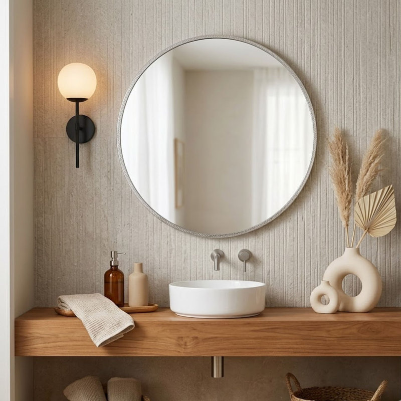 Miroir mural rond 30 po Leslie, Argent argent