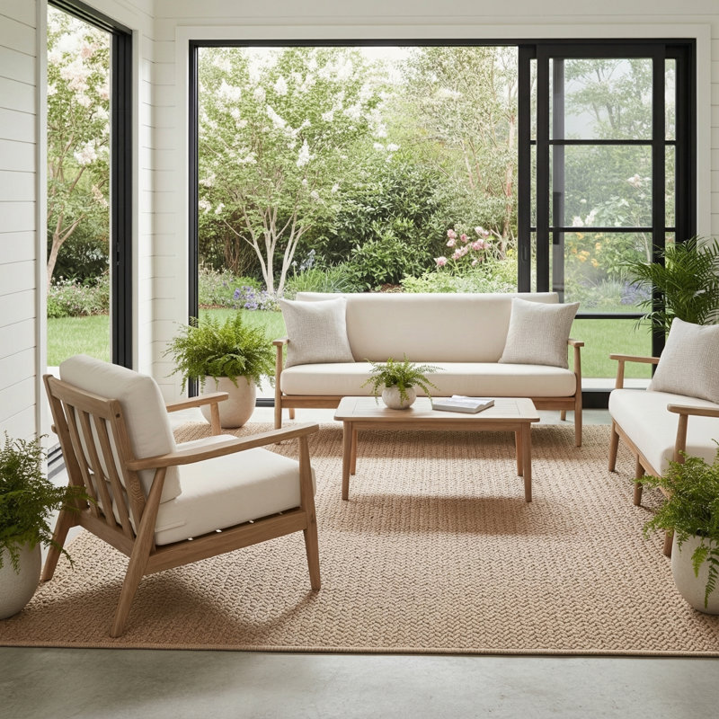 Iver Indoor/ Outdoor Solid Tan Area Rug, Rectangle 7'6" x 9'6"