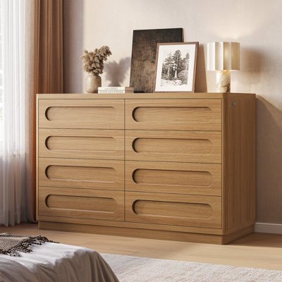 Commode 8 tiroirs pour chambre à coucher, commode de 47,2 po de largeur pour garde-robe, grand meuble télé en bois, commode avec tiroir profond pour salon, couloir, bureau personnel, chêne brun