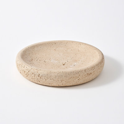 Petit plateau rond en travertin crème